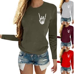 Dames T -shirts Halloween Stamp Print Fashion Soft Round Neck Loose Long Sleeve Casual Women for Vudywomen's