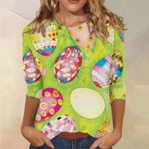 T-shirts pour femmes Happy Easter Day Femmes Chemise 3/4 Manches Funny Graphic Tee Tops Casual Loose Tunique Mignon Été