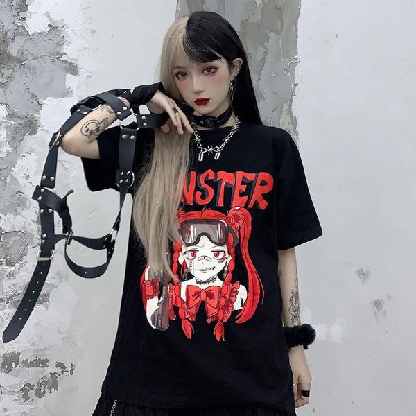 Camisetas de mujer Harajuku Emo Hip Hop Tops de verano para niñas Streetwear Kawai Camiseta Mujer Ropa Anime Camiseta Oversize Plus Size Egirl