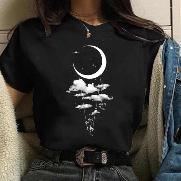 T-shirts pour femmes harajuku drôle 90s fille lune de lune chemise dessin animé graphique imprimé t-shirt noir t-shirt femme décontractée kawaii tee-shirt