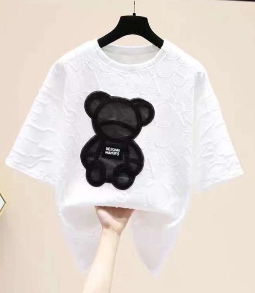 T-shirts pour femmes Harajuku Girls Plus Taille Tops Lettre Jacquard O-Cou Manches courtes Lâche Summer Tshirt Bear White Tees M-5XL Y0669