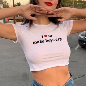 Camisetas de mujer Harajuku con letras I Love To Make Boy Cry Yk2, Top corto estético de los años 2000, camisetas góticas de moda coreana con gráfico Hippie para mujer