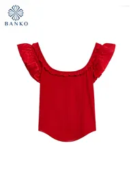 T-shirts pour femmes harajuku t-shirts de plage rouge mince t-shirts à manches à manches fermières