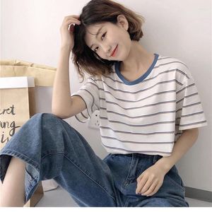 T-shirts pour femmes Harajuku Summer Casual Loose T-shirts Mode coréenne Stripe Y2k Esthétique T-shirt à manches courtes pour les femmes Simplicité Blanc