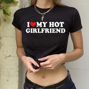 Vrouwen T-shirts Harajuku Y2k Esthetische Brief I Love My Girlfriend T-shirt Korte Mouw Crop Tops Vrouwen Streetwear Cropped tee Vrouwelijke