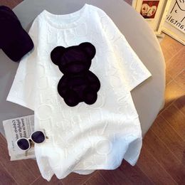 T-shirts pour femmes Haruku Girls Plus Taille Tops Lettre Jacquard O-Cou Manches courtes Lâche Summer Tshirt Bear White Tees M-5XL Y0508