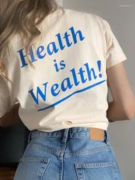 Vrouwen T Shirts Gezondheid Is Rijkdom Brief Gedrukt Vrouwelijke Katoen Korte Mouw Persoonlijkheid Casual Hip Hop Kleding All-Math Oversized Womens