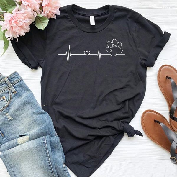 Camisetas de mujer Heartbeat camiseta perro mamá regalo camiseta mujeres Harajuku gráfico divertido camisetas Casual verano estético Tumblr Hipster