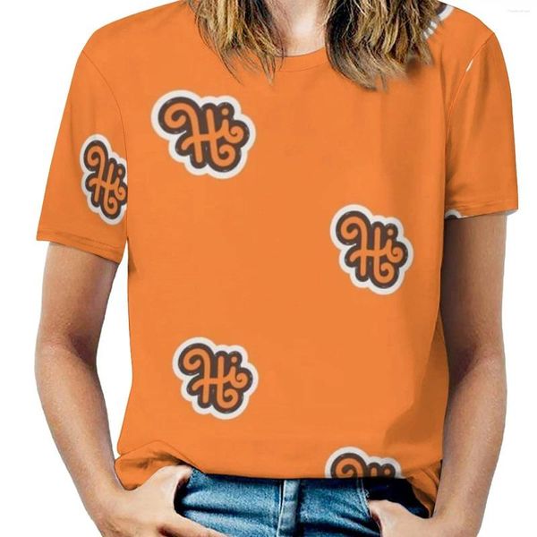 T-shirts pour femmes Salut T-shirt pour femme Printemps et été Imprimé Pull à col rond Top Typographie drôle Couleur colorée Orange Brun Vector