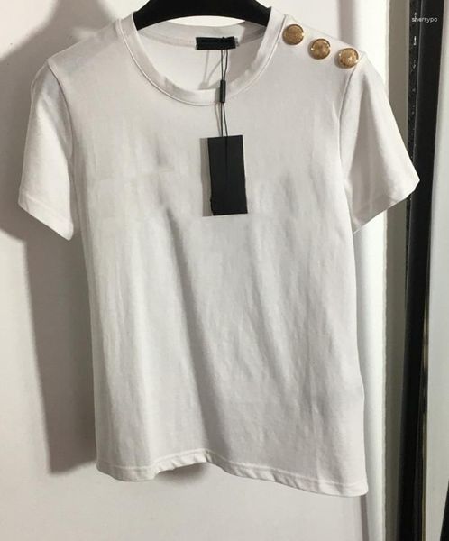 T-shirts T-shirts pour femmes de haute qualité Fashion T-shirt de couleur blanche vintage bouton à manches courtes Straitement décontracté