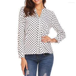 Dames T-shirts Hoge kwaliteit Mode Stipprint V-hals Lange mouwen Loszittende blouse Trui Blusas Femeninas Elegantes