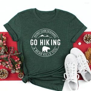 T-shirts pour femmes chemise de randonnée Camping T-shirt Go Bear vous tue montagne T-shirt d'aventure hommes femmes T-shirts hauts d'été