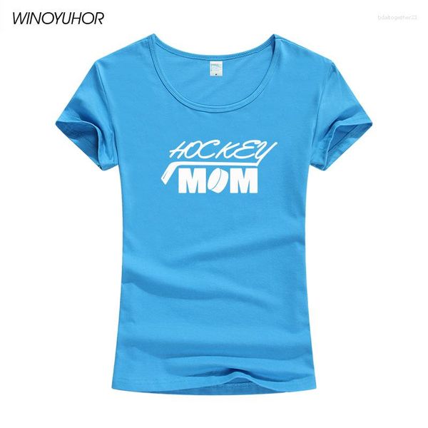 Camisetas de mujer, Camiseta con estampado divertido de mamá de Hockey, camisetas de manga corta a la moda de verano para mujer, camiseta gráfica de regalo con jugador de hielo, Camiseta