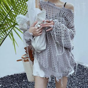 T-shirts pour femmes évider Cropped Knit Design Smock Top Loose Distressed Crochet Pulls Casual Fairycore Chic Crop Femme Vêtements