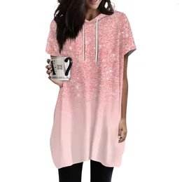 T-shirts pour femmes Sweats à capuche Casual Manches courtes Mode Imprimer Tunique Tops avec poches Vêtements d'hiver pour femmes 2024 Plus Taille Femmes'