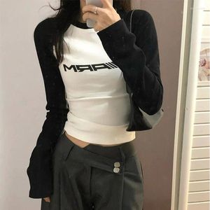 T-shirts Femmes Houzhou Y2K T-shirts recadrés Femmes Harajuku Gyaru Manches longues Kpop Mode coréenne Vintage T-shirt Esthétique Streetwear