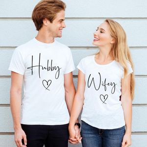 T-shirts pour femmes Hubby Wifey coeur amour imprimer femmes Couple correspondant graphique t-shirt famille fête vêtements amant t-shirt miel hauts