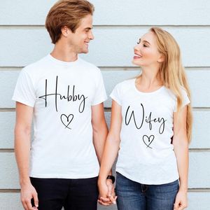 Vrouwen T Shirts Hubby Wifey Hart Liefde Print Vrouwen Paar Bijpassende Grafische Tee Familie Party Kleding Minnaar Tshirt Honing TOPS