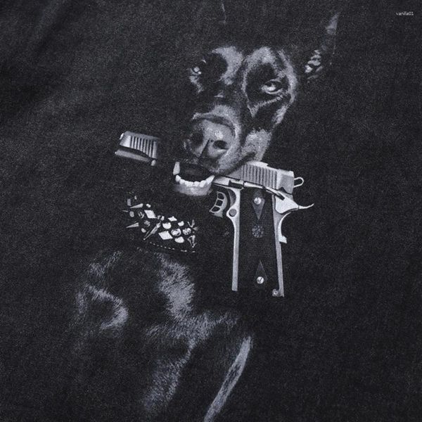 Camisetas para mujeres Dog hambriento con pistola camiseta de gran tamaño camisetas gráficas de verano tops lavada de ropa gótica desestimada ropa de estética streetwear