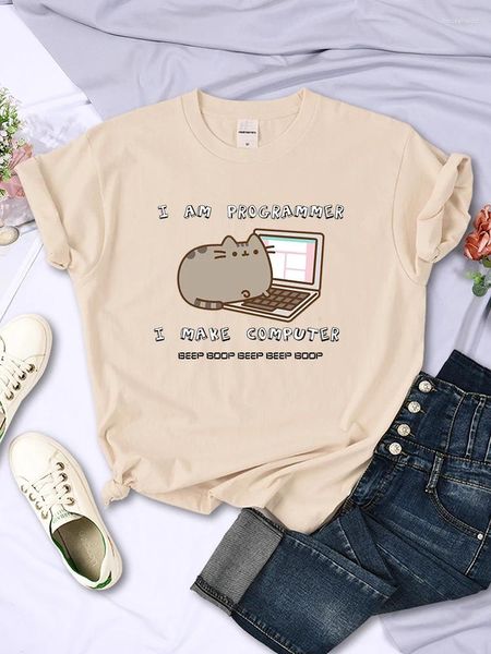 T-shirts pour femmes Je suis programmeur Faire un chat d'ordinateur imprimé Vêtements pour femmes T-shirts drôles Casual Demi-manches Créativité Loose Femme Tee