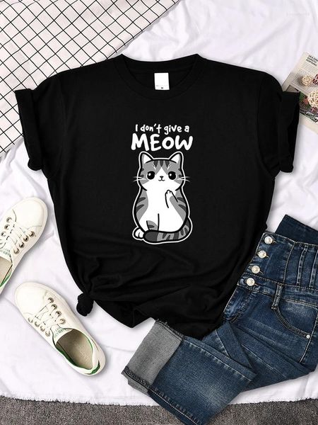T-shirts pour femmes Je ne donne pas un miaou drôle de chat dessin animé imprimé animal T-shirts Ladys surdimensionné confortable Kawaii Top femmes doux pour la peau