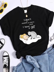 Dames T-shirts Ik heb geen wekker nodig Heb een kat Dames Ademend Hip Hop T-shirts Zacht zweet Crop Top Straat Casual T-shirt
