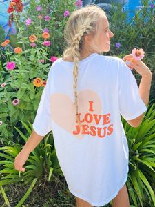 Dames T-shirts Ik hou van Jezus Creativiteit Print Dames Katoenen kleding Informeel Persoonlijkheid Street chic Oversize Korte mouw Dames