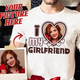 T-shirts Femmes J'aime ma petite amie Femmes Chemise personnalisée personnalisée unisexe coeur coton t-shirt Saint Valentin cadeau Po ici