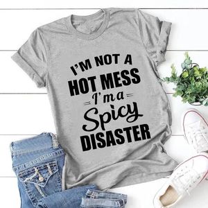 Camisetas para mujer, camiseta divertida con gráfico I'm Not A Mess Spicy Disaster, camisetas de manga corta con texto en inglés 