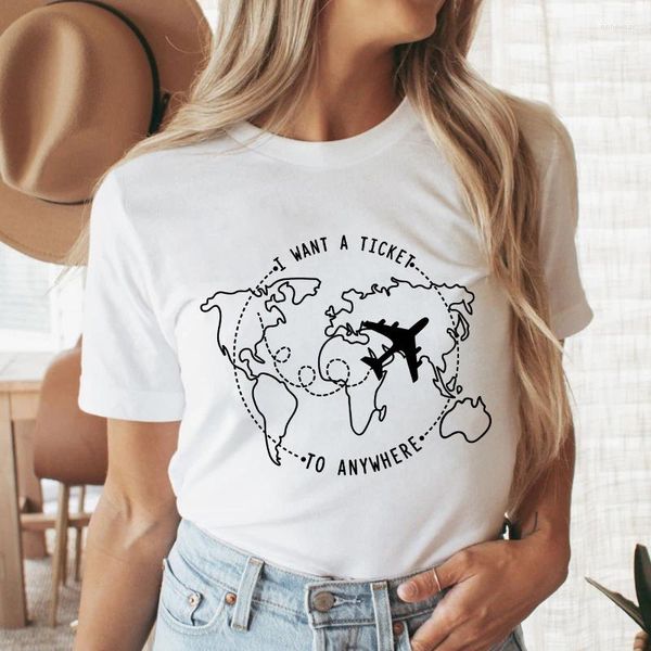 T-shirts pour femmes Je veux un billet pour n'importe où T-shirt Femmes mignonnes Road Trip Tshirt drôle unisexe vacances d'été voyage cadeau chemise