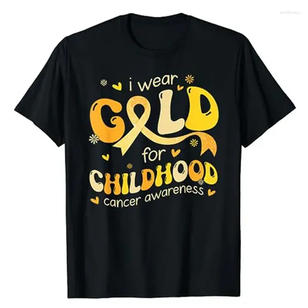 Camisetas de mujer I Wear Gold Childhood Cancer Awareness Support Retro Groovy Camiseta con estampado de flores Camisetas gráficas Blusas de manga corta