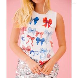 Dames t shirts onafhankelijkheidsdag t -shirt 2024 zomer kleding boog/VS vlagafdruk mouwloze losse top 4 juli kleding voor vrouwen