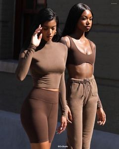 T-shirts pour femmes Ins Kardashian Couleur de couleur Couleur à col roulé à manches longues T-shirt à manches longues