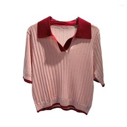 Camisetas de mujer J022 Polo Flip V-cuello de manga media jersey de punto camiseta para mujer