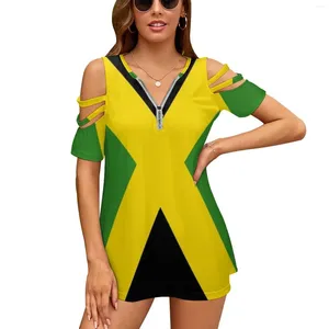 T-shirts pour femmes drapeau de la Jamaïque femmes fermeture éclair Sexy imprimé Vintage hauts T-Shirt imprimé complet drapeaux jamaïcains pays pays