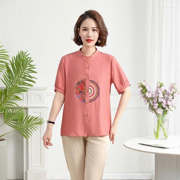 T-shirts Femmes JiuMeiDai 2024 Femmes Chinois Broderie Tops Et Blouses Été Femme Rétro Chemisier Court Mode Dames Vêtements