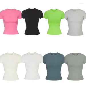 T-shirts pour femmes Kardashian's Même T-shirt de couleur bonbon avec une élasticité élevée et un enveloppement confortable autour du haut à manches courtes facile à porter