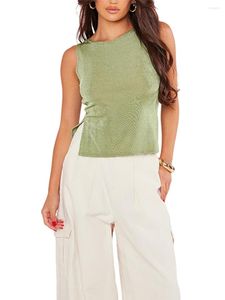 T-shirts pour femmes Karwuiio Wommen Summer Casual Knit Tank Tops sans manches Slim Fit Split Cropped Vest Cami Streetwear(Green M)