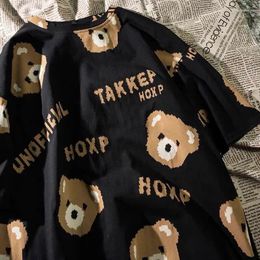 T-shirts pour femmes Kawaii Bear Full Imprimé Tie-Dye Harajuku Casual T-shirt à manches courtes Lettres féminines Lâche surdimensionné Tee-shirt à manches courtes