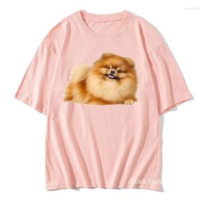 Camisetas para mujeres Kawaii Brown Pomeranian estampado de animales camiseta femen