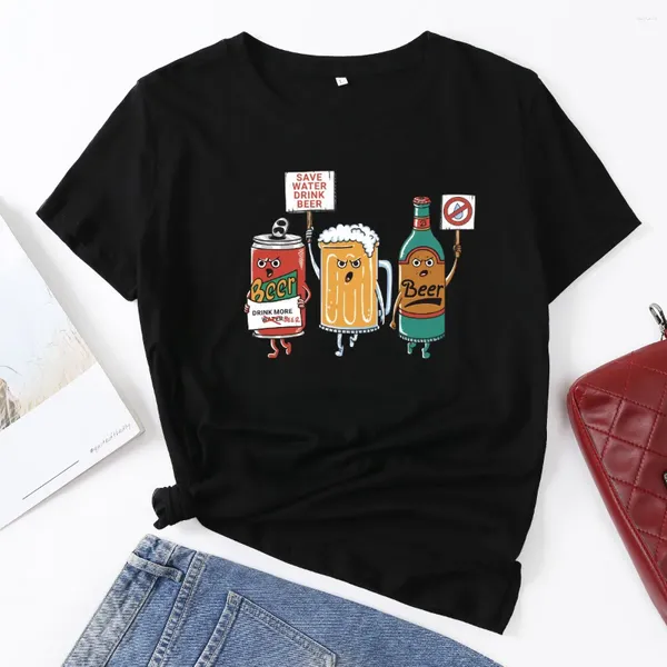 T-shirts pour femmes Kawaii Humorou Save Water Drink Beer Femme T-shirt d'été à manches courtes Tops Harajuku T-shirts graphiques esthétiques pour les jeunes