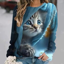 Dames T-shirts Kawaii Kitten Vrouwen Trui Y2k T-shirt Voor Dames Herfst Mode O-hals Sweatshirt Tops Oversized Harajuku Lange Mouw