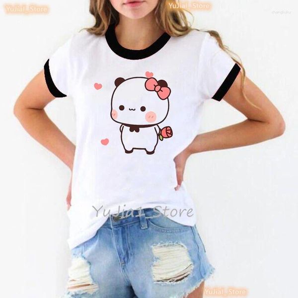 T-shirts Femmes Kawaii Panda Bubu Dudu Cartoon Imprimer Chemise Filles Rose Bow Rose Amour Tshirt Femmes Harajuku Été T-shirt à manches courtes