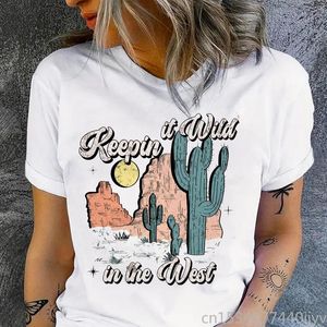Dames T-shirts Keepin It Wild In The West T-shirt Vrouwen Western Hippie Boho Travel Shirt Korte mouw Vintage Kleding
