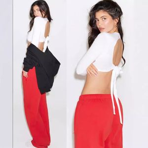 Dames t shirts Khy Kylie jaar rood slanke slanke backless stretch base rood wit rood wit