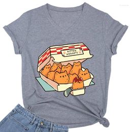 T-shirts Femme chaton pépites restauration rapide chat T-Shirt femmes Harajuku T-Shirt Femme mode T-shirts graphique col en v Camisetas