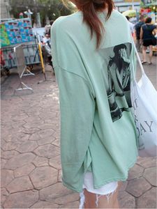 Dames T Shirts Korea 2022 Party Spring herfst Mint Green Back Gedrukt T-shirt Dames top Losse shirt met lange mouwen Dunne T-stukken Sweet 8DZ