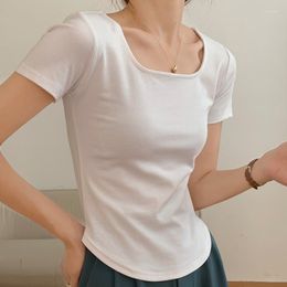 T-shirts pour femmes Corée élégant été S manches courtes couleur unie coton mince col en U basique printemps femme hauts chemisier tenues C5061
