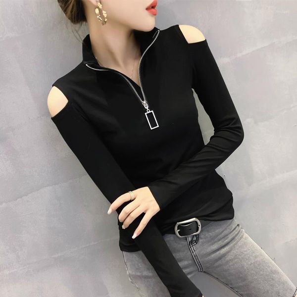 T-shirts Femmes Mode coréenne Casual Mesh See-through Splicing Fix Femme T-shirts Femmes Sexy Tops Femme Dames Slim Vêtements BPy7196