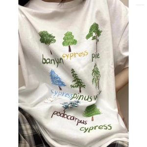 T-shirts pour femmes T-shirts de mode coréenne Arbres dessinés à la main Hommes Femmes Streetwear T-shirt surdimensionné T-shirt en coton blanc T-shirts d'été Vintage Y2K Top